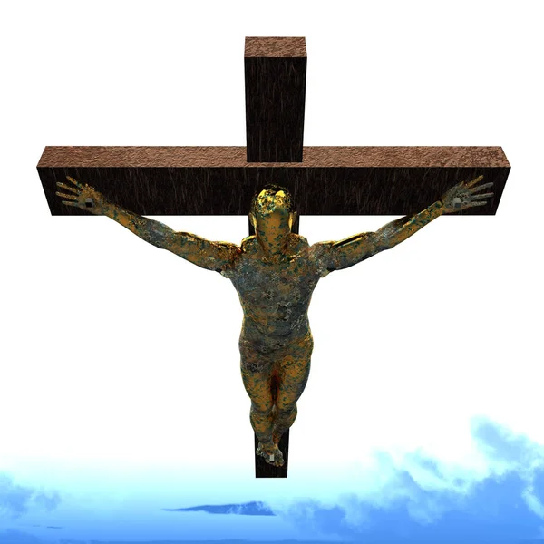 Cyborg Crucificado Sobre Fondo Abstracto Renderizado —  Fotos de Stock