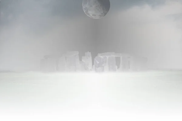 Stonehenge Onder Volle Maan Planeet Een Surrealistisch Landschap Destructie — Stockfoto