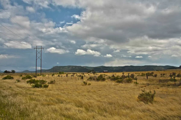 Krajobraz Wiejski Pole Trawa Biegun Elektryczny — Zdjęcie stockowe