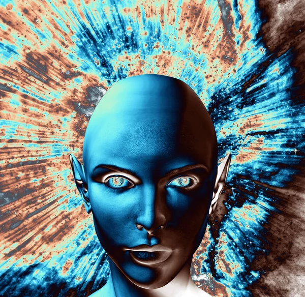Sztuka Renderowania Ludzka Głowa Futurystyczna Grafika Komputerowa — Zdjęcie stockowe