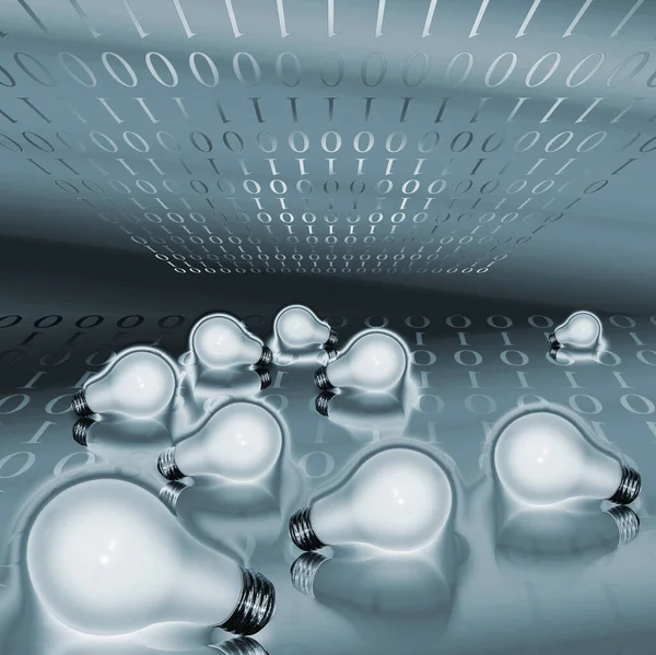 Light Bulbs Binary Code Rendering — Stock Photo, Image