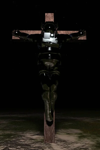 Astronauta Crucificado Paisagem Vazia Renderização — Fotografia de Stock
