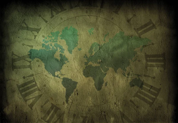 Grungy Green Earth Map Wall Background - Stock-foto