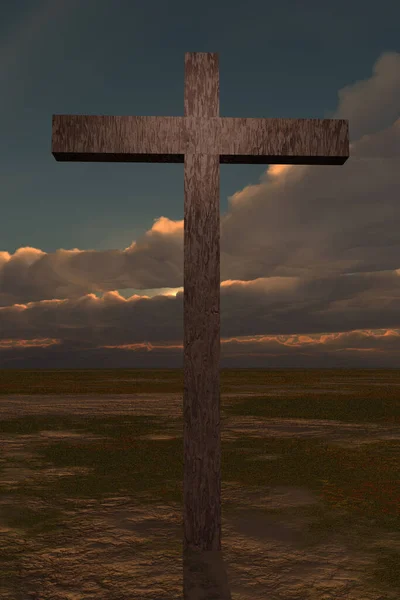 Хрест Порожньому Пейзажі Візуалізація — стокове фото