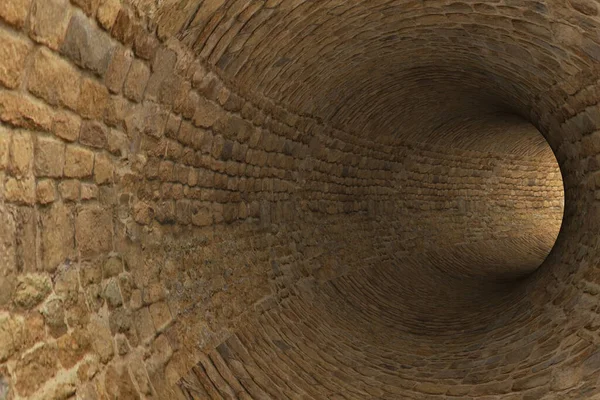带有石墙的抽象隧道 3D渲染 — 图库照片