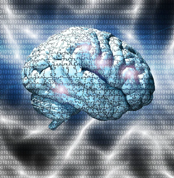 Background Della Tecnologia Cerebrale Con Intelligenza Artificiale Codice Binario Illustrazione — Foto Stock