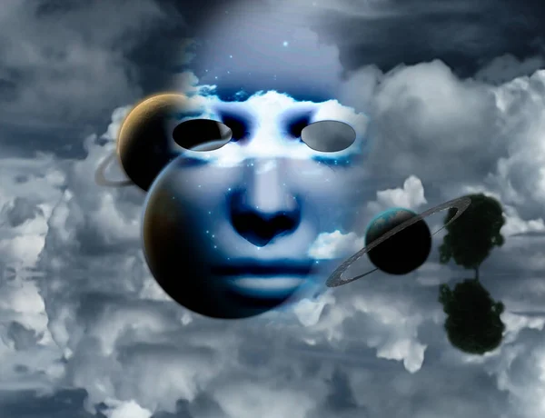 Esoterisk Abstrakt Kosmisk Bakgrund Med Ett Mänskligt Ansikte — Stockfoto