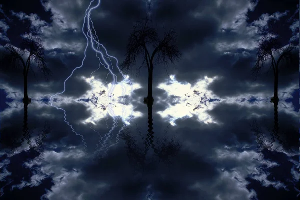 Идеальное Отражение Деревьев Поверхности Воды — стоковое фото