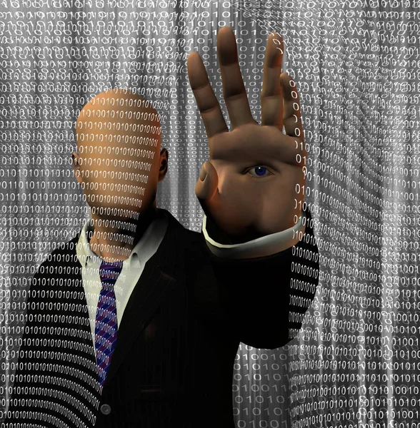 Surreal Composition Businessman Eye Palm Binary Code Matrix Rendering — Stock Photo, Image