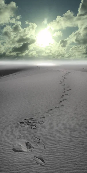 沙子上的脚印3D渲染 — 图库照片