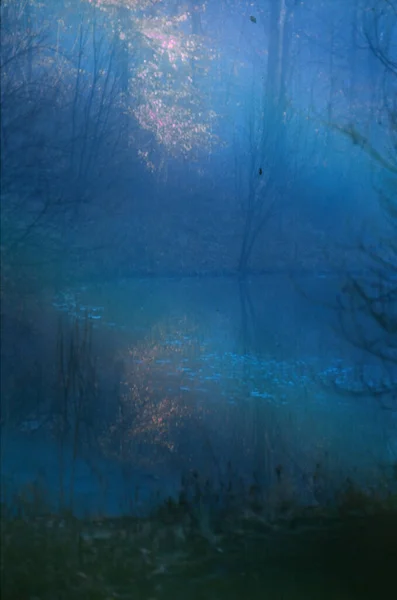 森林湖泊的抽象自然背景 — 图库照片