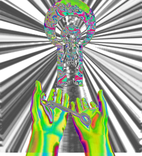 Digital Abstract Background Hands Holding Key Keyhole — 스톡 사진