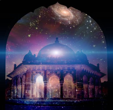 Gece çiziminde cami silueti