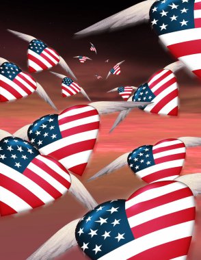 Kalpli ve Amerikan bayrağıyla soyut renkli arka plan