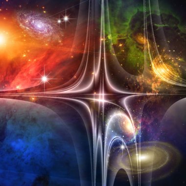 Digital abstract background with hands in space