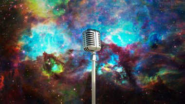 retro microphone on the background of the night sky