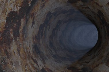 Kirli duvarları yıpranmış soyut bir tünel.
