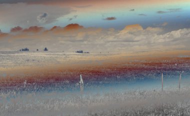 Alan ve bulutlu gökyüzü arkaplanlı manzara