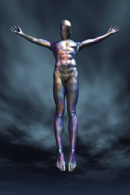 3d illustration of the alien over a blue background in a futuristic space