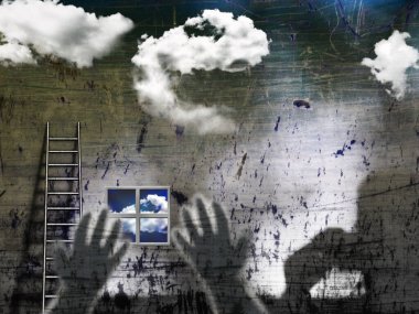 Duvarda merdiven var. arkaplan kavramı.