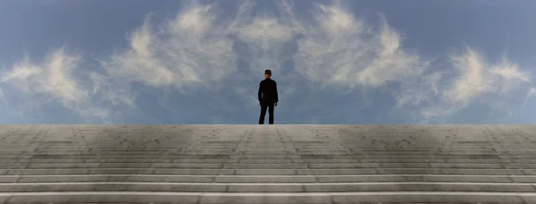 Мужчина Наверху Лестницы Рендеринг — стоковое фото