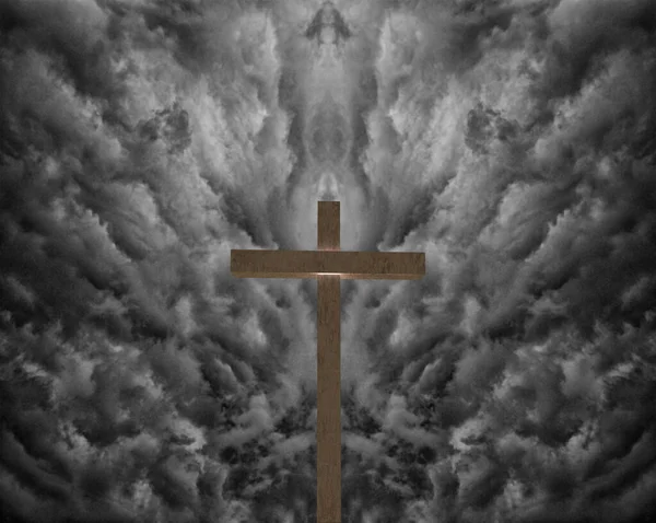 Kříž Neskutečném Nebi Vykreslování — Stock fotografie