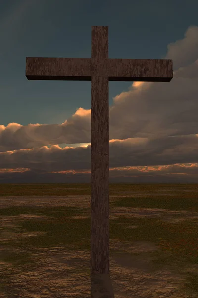 Kříž Prázdné Krajině Vykreslování — Stock fotografie