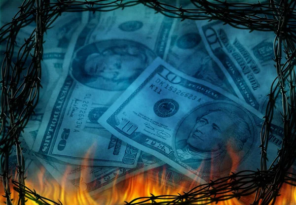 Dollars Fire Barbed Wire Rendering — Stock Photo, Image