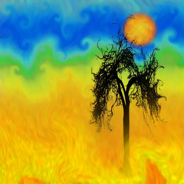 Soyut Resim Ağaç Parlak Güneşli Manzara — Stok fotoğraf