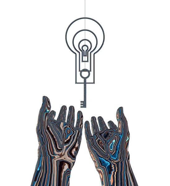 Holographic Hands Key Keyholes White Background — Fotografia de Stock