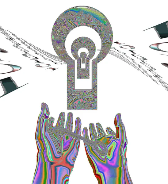 Digital Abstract Background Hands Holding Key Keyhole — 图库照片