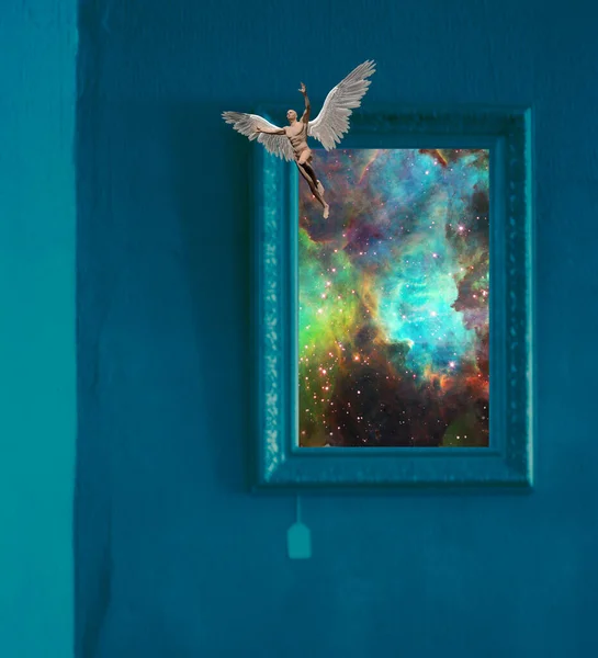 Окно Дома Видом Туманность Галактики — стоковое фото