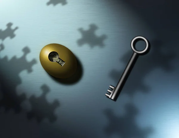 Key Prosperity Golden Nestegg Keyhole Rendering — Stock Photo, Image