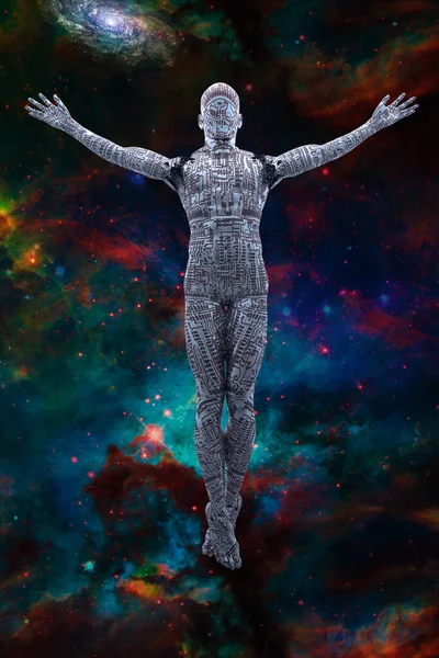 Ascensión Droide Espacio Fantástico Vívido Escena Ciencia Ficción Espiritual Renderizado — Foto de Stock