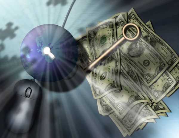 Money Key World Rendering — Stock Photo, Image