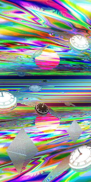 Renkli Arka Planda Kanatlı Saatler Oluşturma — Stok fotoğraf