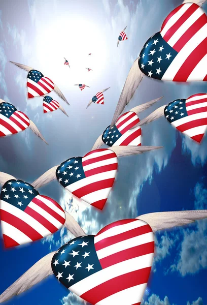 Abstracte Achtergrond Met Harten Amerikaanse Vlag — Stockfoto