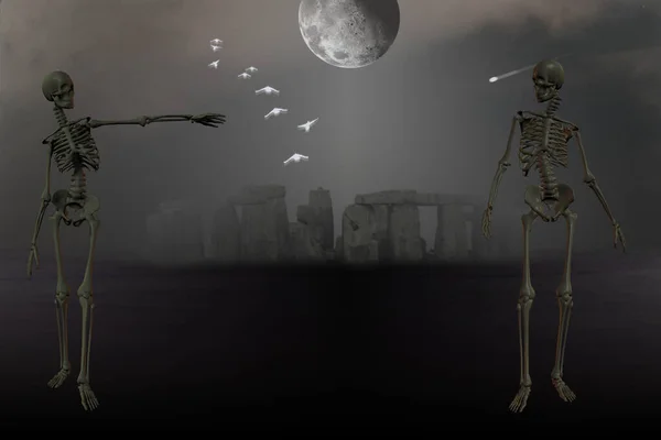 Красочная Иллюстрация Стоунхенджа Человеческого Скелета — стоковое фото