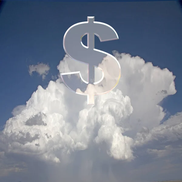 Dollaro Segno Sul Cielo Blu Sfondo Con Nuvole — Foto Stock