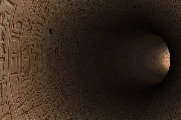 Túnel Abstrato Com Hieróglifos Renderização — Fotografia de Stock