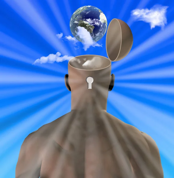 Ilustracja Człowieka Zamkiem Głowie Ziemi — Zdjęcie stockowe