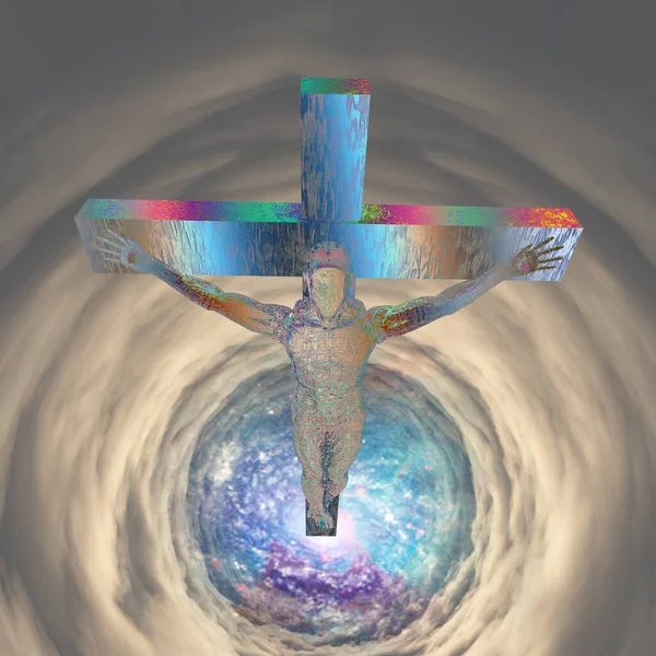Jezus Christus Kruis Drijft Ruimte — Stockfoto