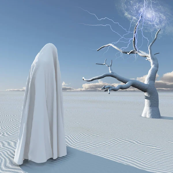 死んだ木と美しい天使とファンタジーシーンの3Dイラスト — ストック写真