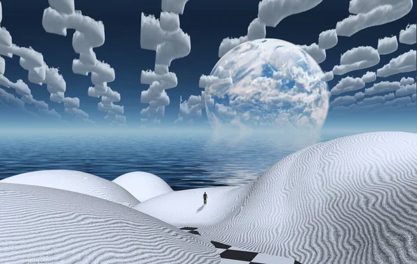 与沙漠中的人类共同呈现白色背景3D — 图库照片