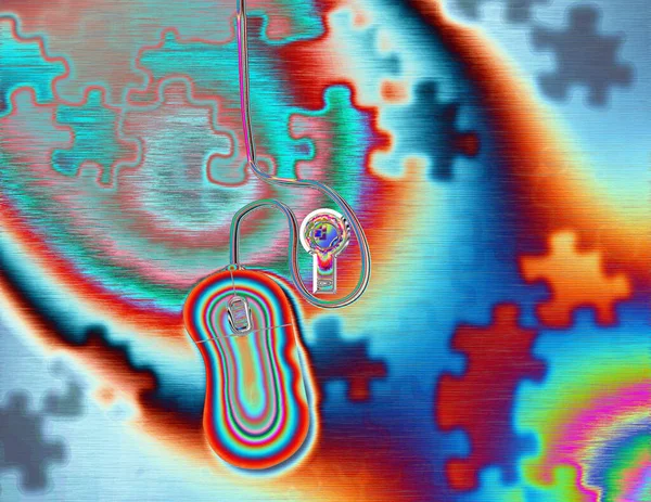 Mysz Komputerowa Dziurka Klucza Puzzle Renderowanie — Zdjęcie stockowe