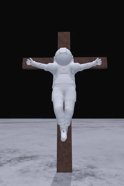 Isolated Crucified Astronaut White Suit Rendering — Stock Photo, Image