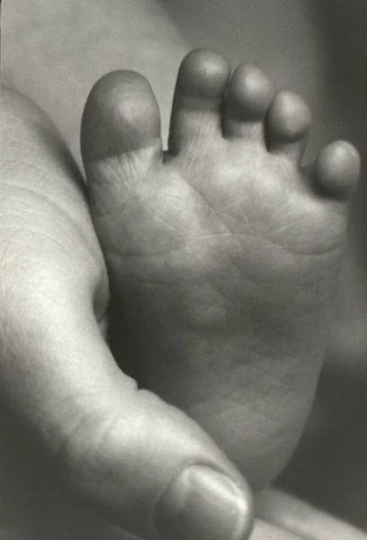 Baby Foot Parent Hand Image Black White — Stock Photo, Image