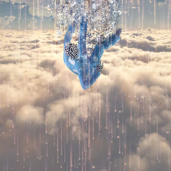 Doolhof Man Wolkenpak Valt Uit Lucht Dromen Van Vallen — Stockfoto