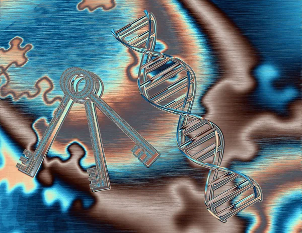 Dna Strand Keys Puzzle Pieces Rendering — Stock Photo, Image