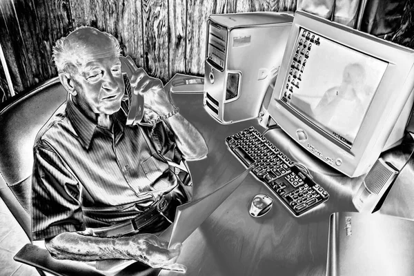 Senior Man Working Computer Office — Stock Photo, Image